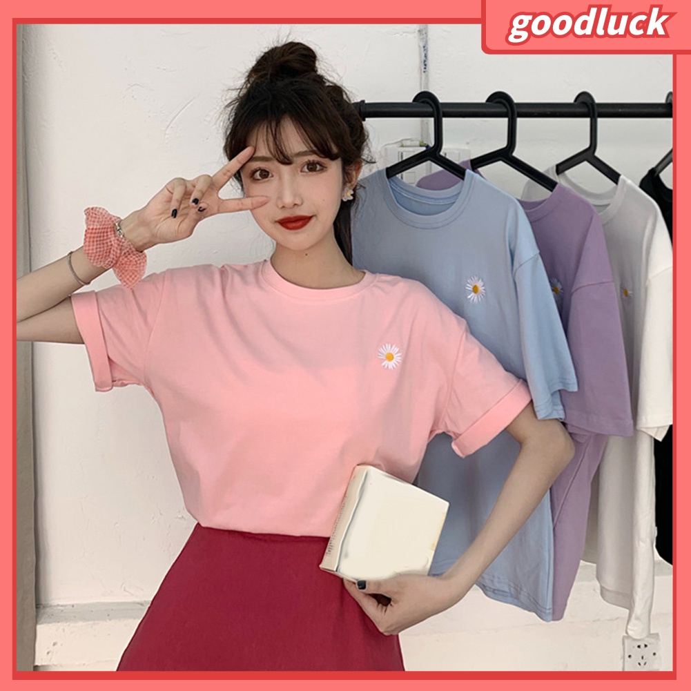 Áo Thun Tay Ngắn Cổ Tròn Dáng Rộng In Họa Tiết Marguerite Thời Trang Cho Nữ