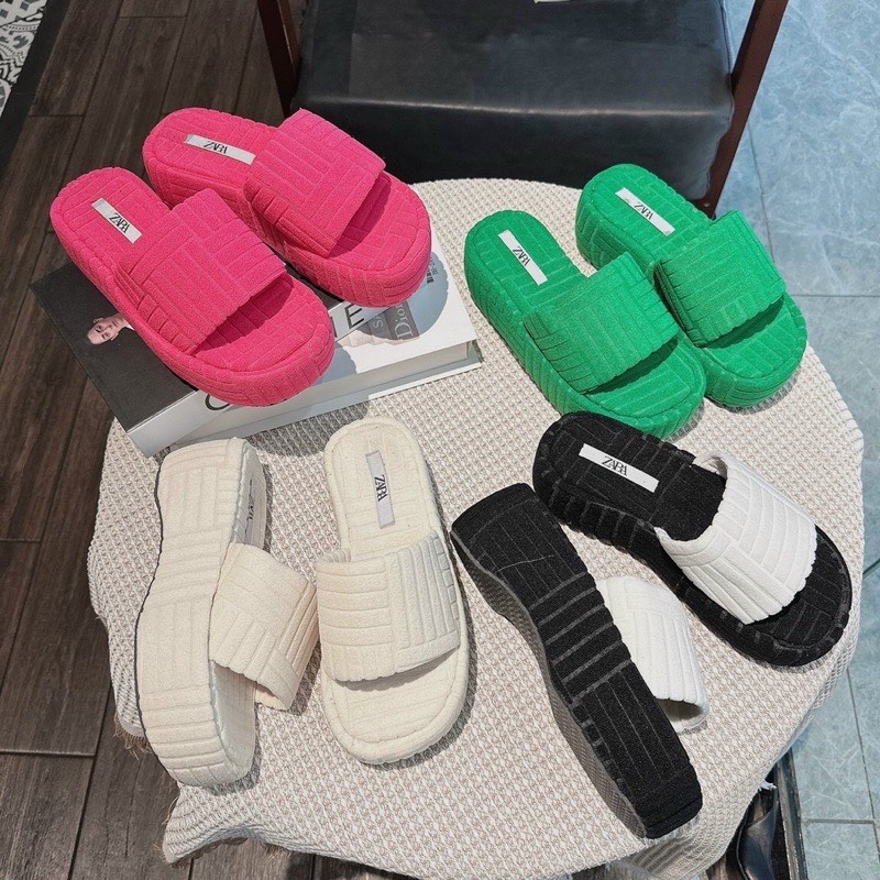 Dép xuồng quai bản ngang nhung cao 5 cm