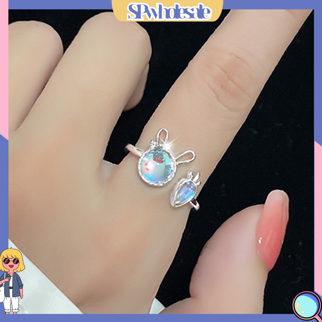 <SPwholesale> Nhẫn Dạng Hở Đính Đá Mặt Trăng Nhân Tạo Hình Thỏ Cà Rốt Có Thể Điều Chỉnh Trang Sức Dự Tiệc Cho Nữ
