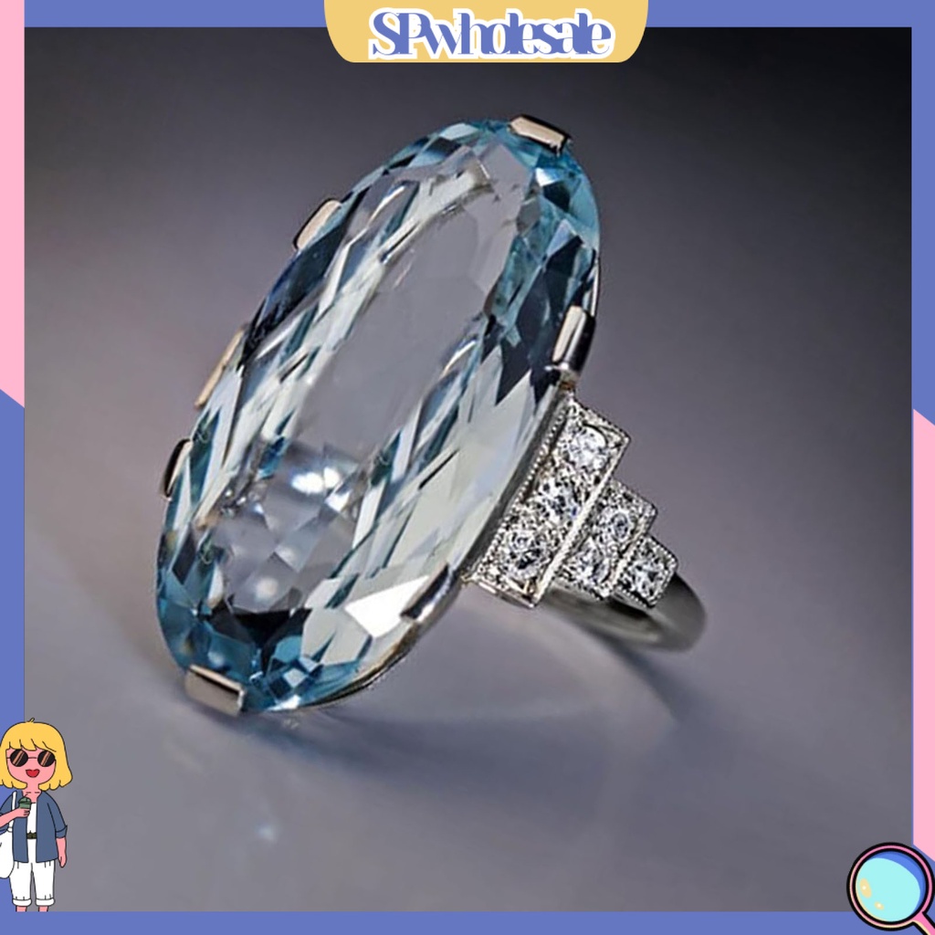 <SPwholesale> Nhẫn Đeo Ngón Tay Trong Suốt Trọng Lượng Nhẹ Hình Oval Màu Xanh Lam Mịn Màng Cho Ngày