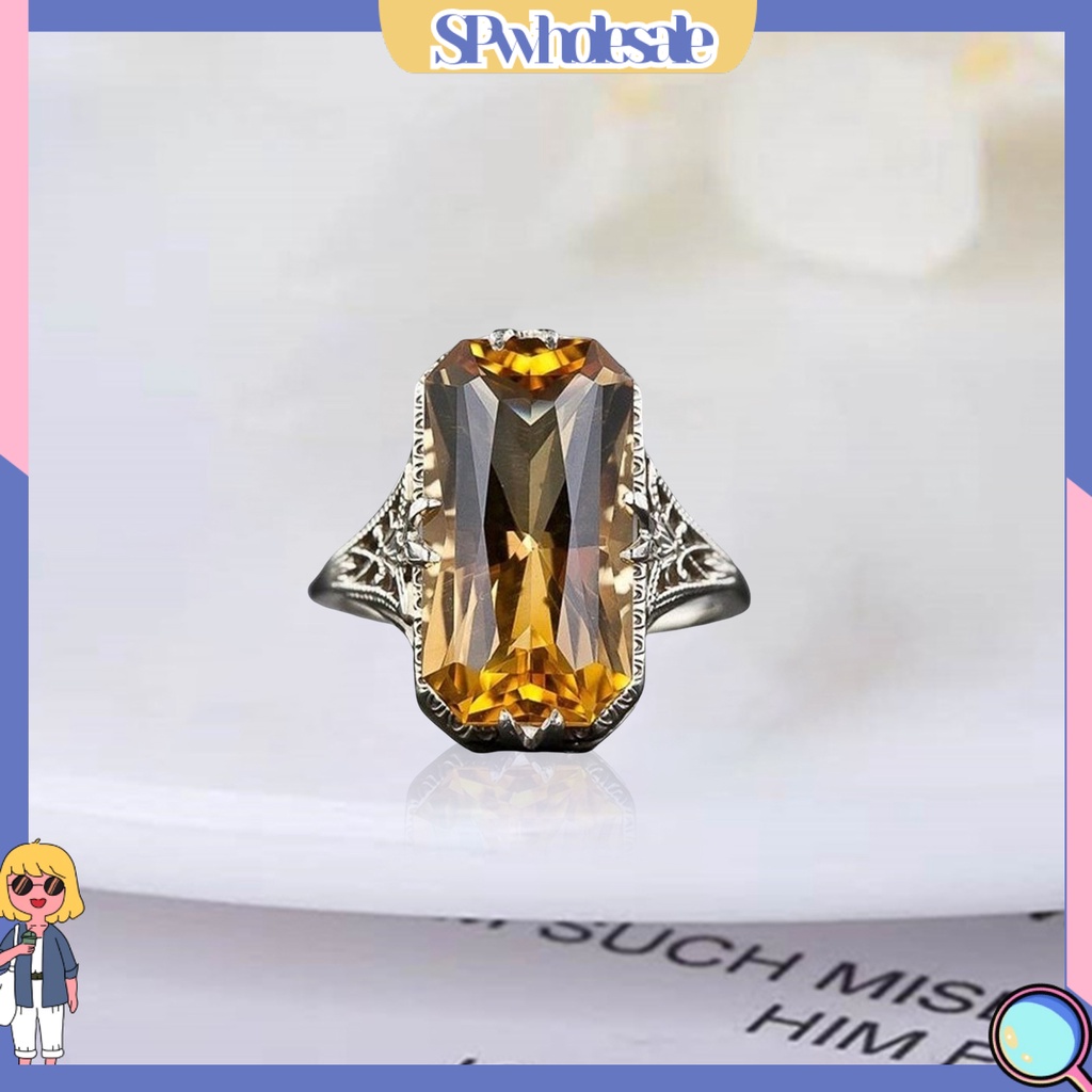 <SPwholesale> Nhẫn Đính Hôn Khoét Rỗng Mạ Điện Đính Đá Zircon Hình Học Trang Sức Cho Tiệc Cưới
