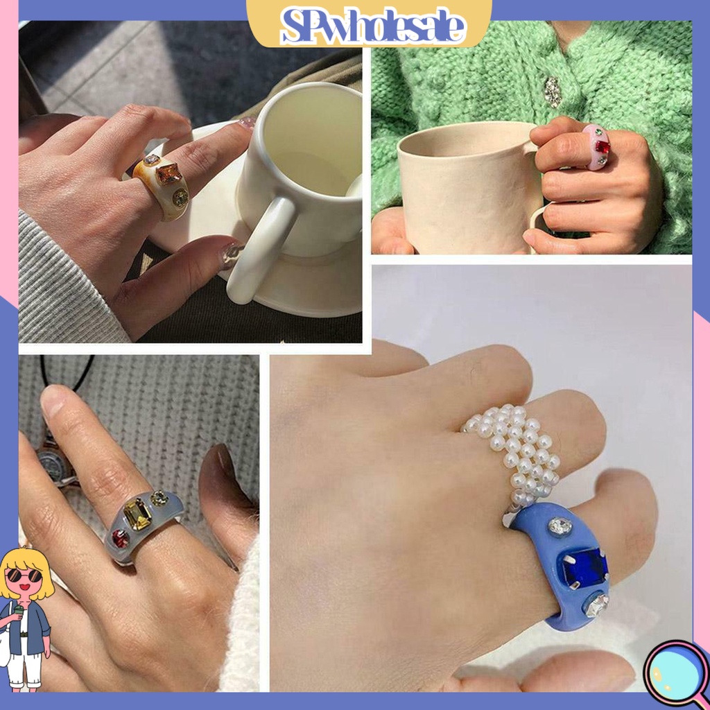 <SPwholesale> Nhẫn Acrylic Đính Đá Thời Trang Dự Tiệc Cho Nữ