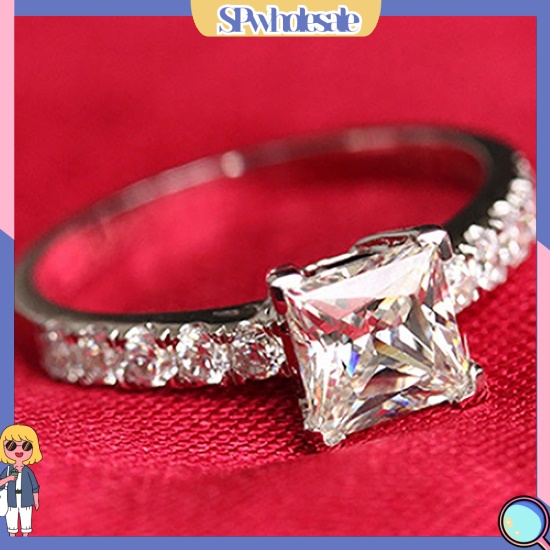 <SPwholesale> Nhẫn Cưới Màu Bạc Mặt Vuông Đính Đá Thời Trang Cho Nữ