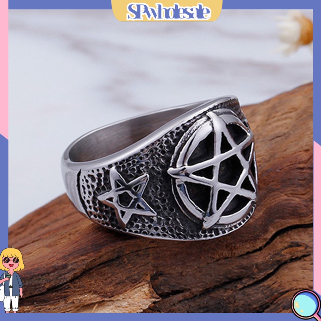&lt;SPwholesale&gt; Nhẫn Thép Titan Hình Ngôi Sao Năm Cánh Cho Nam