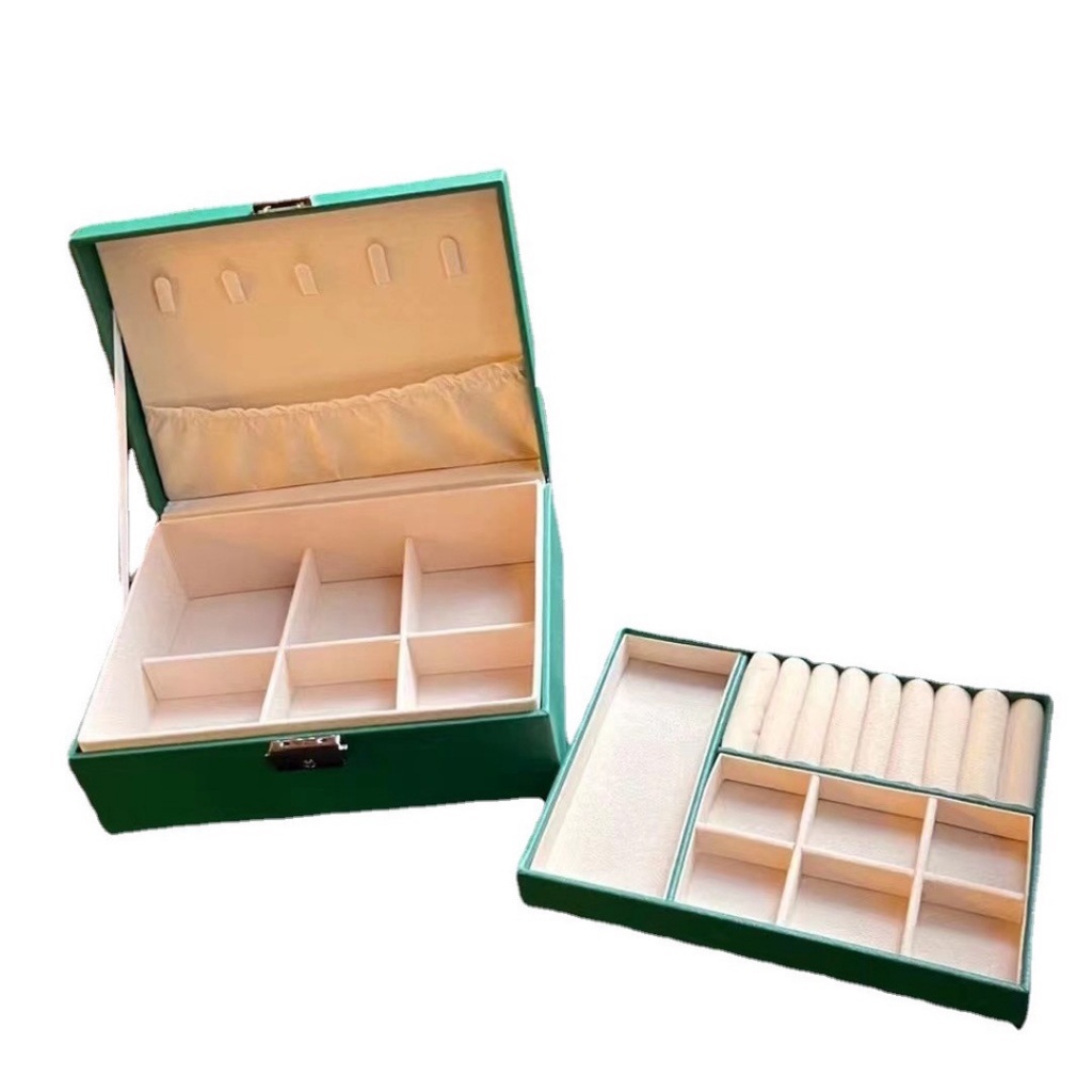 LA MER Hộp Đựng Trang Sức Hai Tầng Bằng Da Nắp Lật Thời Trang