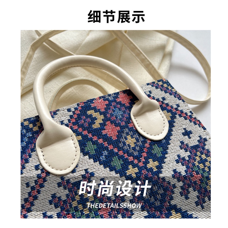 Ba Lô Đeo Vai Hình Vuông Cỡ Nhỏ Họa Tiết Thổ Cẩm Kiểu Retro Thời Trang Mùa Xuân 2023 Cho Nữ