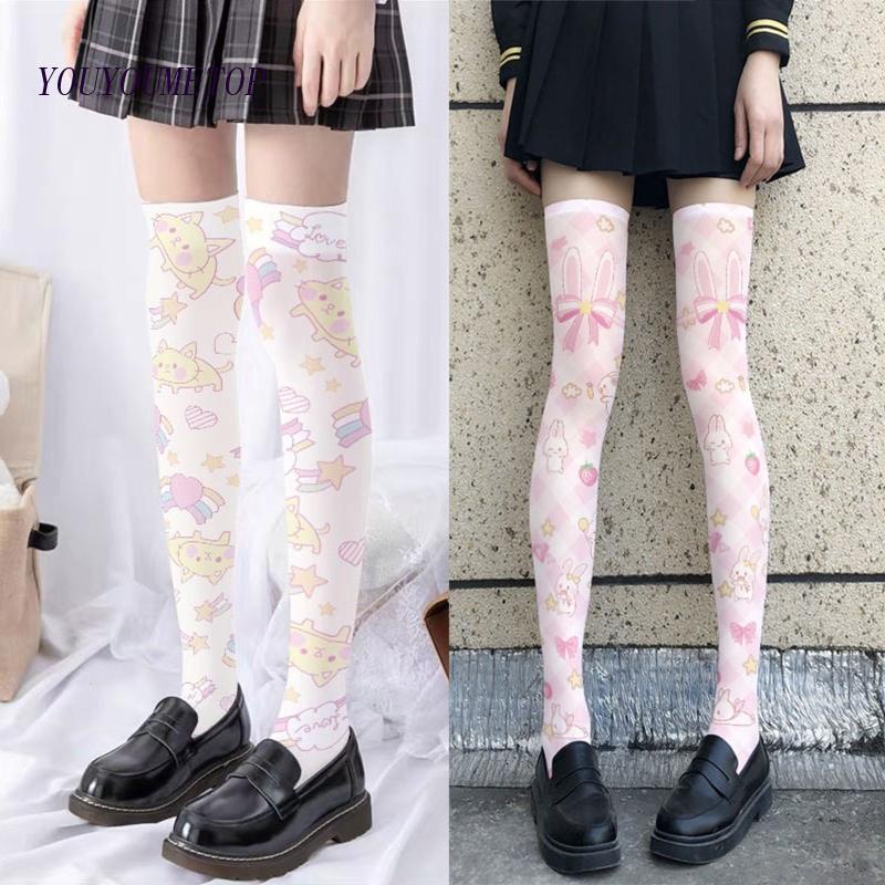 Vớ Dài Qua Gối In Họa Tiết Thỏ Hoạt Hình Phong Cách Lolita Nhật Bản Cho Nữ