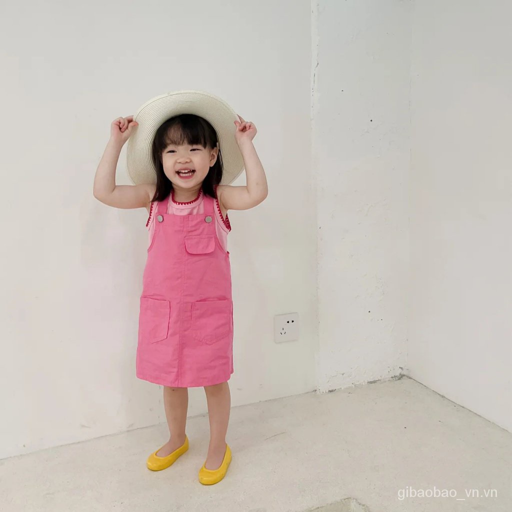 Bộ Áo Không Tay + Chân Váy Hai Dây Màu Hồng Phong Cách Hàn Quốc Thời Trang Mùa Hè Hàng Mới Dành Cho Bé Gái