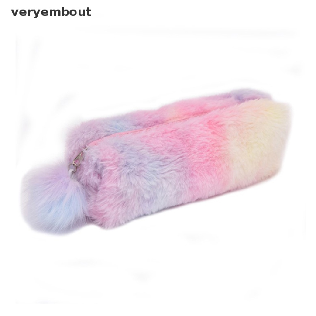 Túi Đựng Bút Phối Lông Màu Sắc Gradient Đáng Yêu