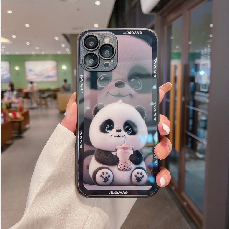 Ốp Điện Thoại Hình Gấu Trúc Trà Sữa Hoạt Hình Ba Chiều Cho iphone 14 12 13 11 Pro Max 7 8Plus Xs Xr