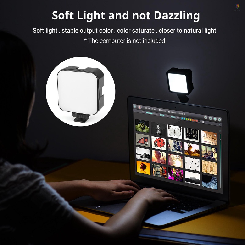 Bộ Đèn Chiếu Sáng Mini 5W 6500K LED 3 Ngàm Gắn Máy Tính + Giá Đỡ Hút Hỗ Trợ Họp Trực Tuyến