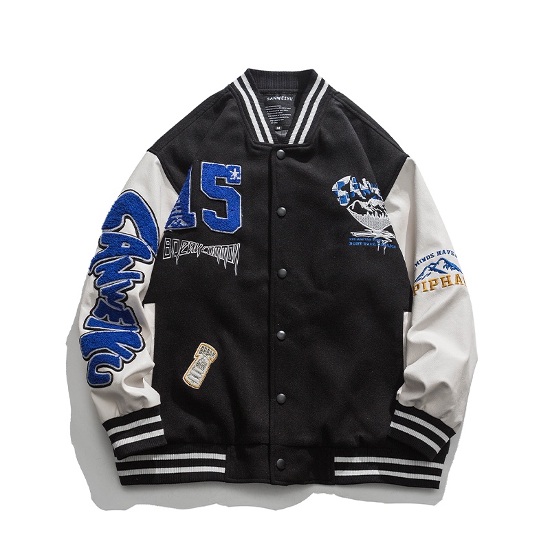Áo Khoác Bóng Chày Dáng Rộng Thêu Họa Tiết Phong Cách Retro Mỹ Cho Nam Nữ