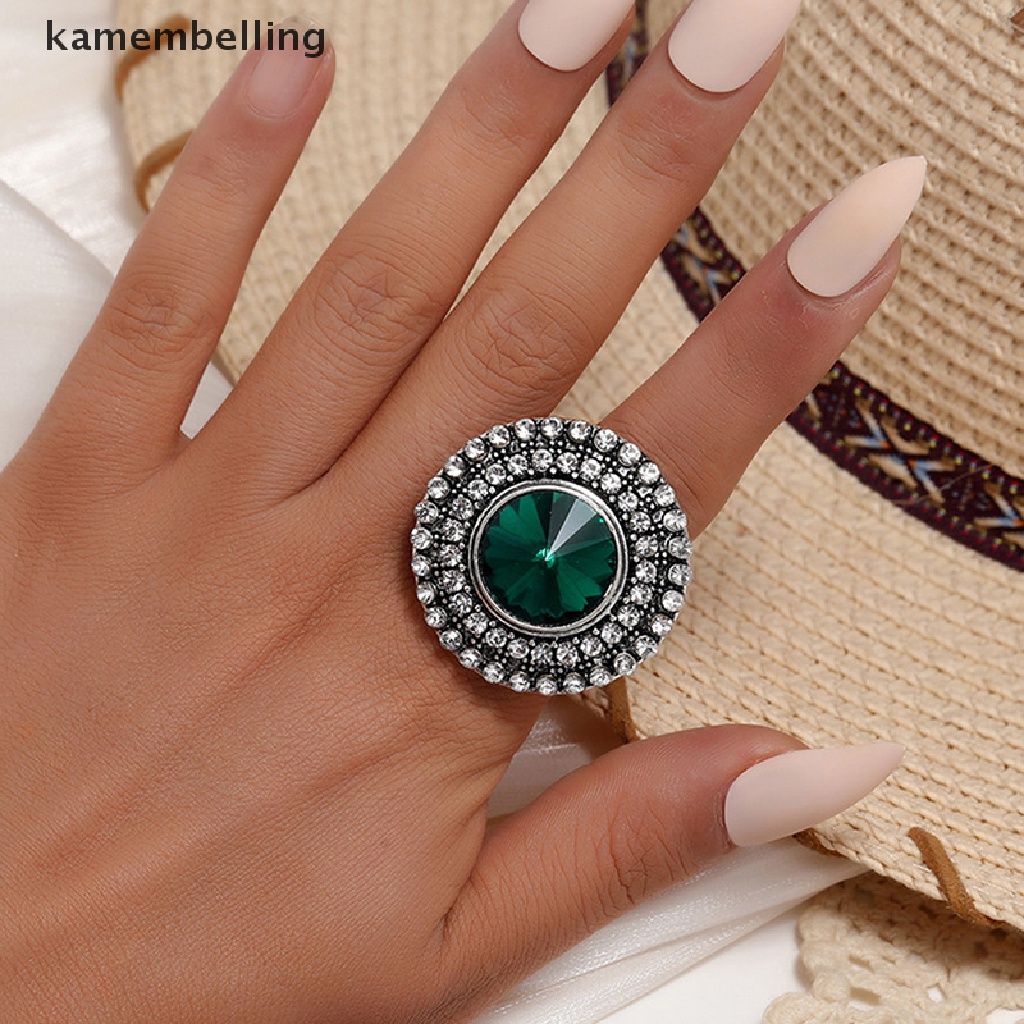 Nhẫn Mặt Tròn Lớn Đính Đá Pha Lê Phong Cách Boho Cổ Điển Cho Nữ