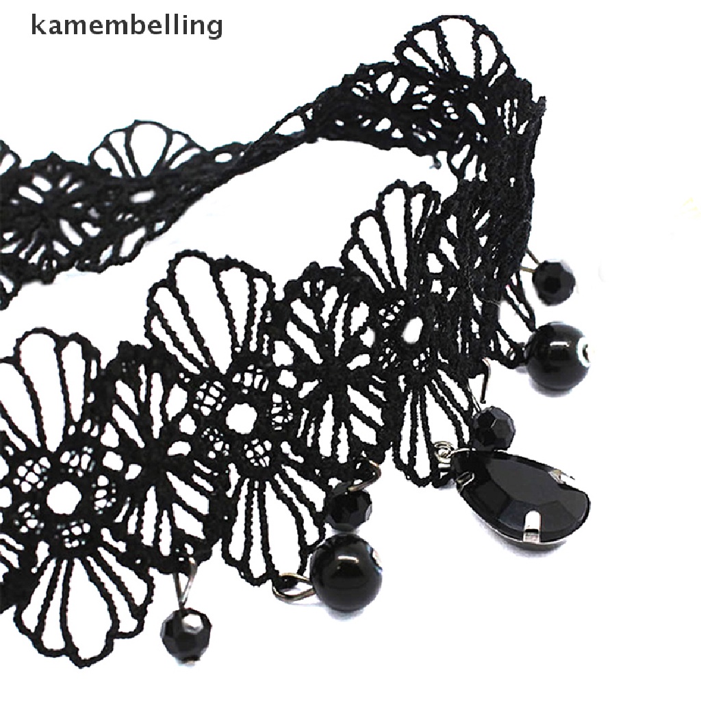 Vòng Cổ Choker Ren Màu Đen Đính Đá Pha Lê Phong Cách Gothic Cổ Điển Cho Nữ