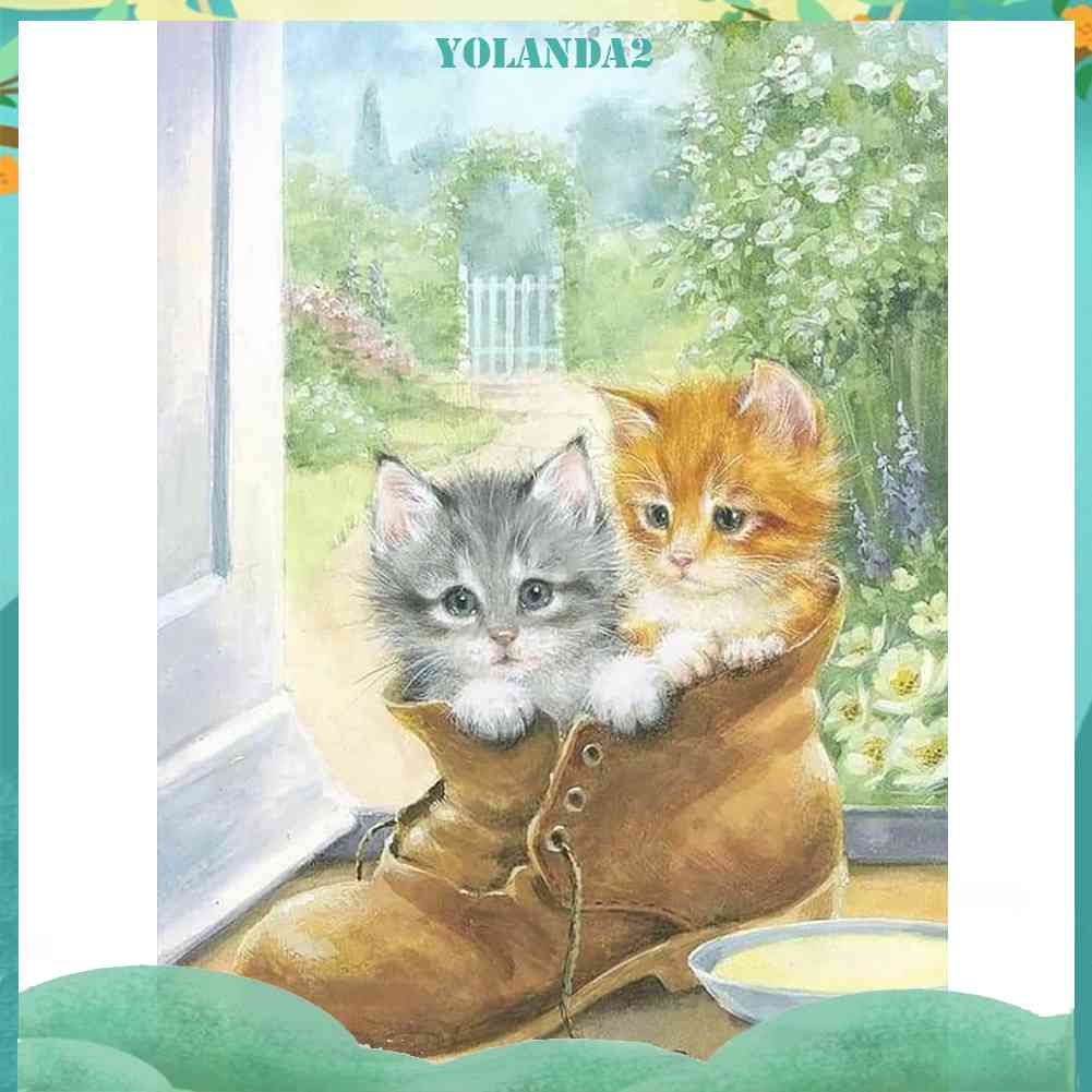 Tranh Đính Đá Kim Cương Toàn Bộ 5D DIY Hình Vẽ Mèo Trang Trí Nhà Cửa