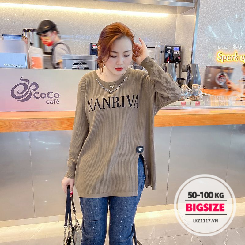 Áo thun Bigsize Áo kiểu nữ form rộng tay dài cổ tròn in hình xẻ tà mùa thu Phong cách Hàn Quốc Thời Trang đẹp