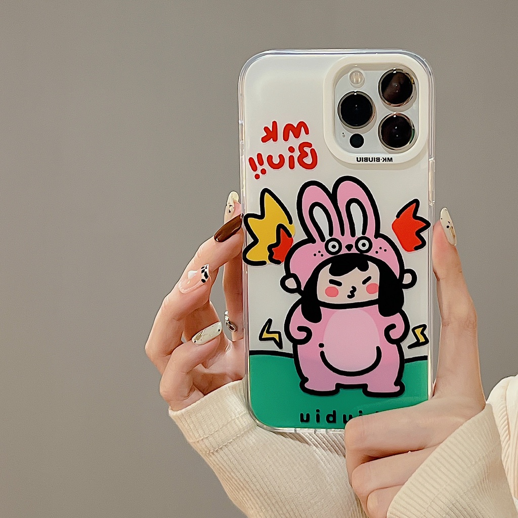 Ốp Điện Thoại TPU Dẻo Trong Suốt Họa Tiết Cô Gái &amp; Chú Thỏ Dễ Thương Cho iphone 14 13 11 12 Pro Max