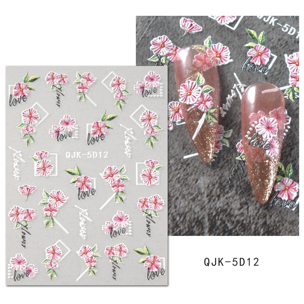 Nhãn Dán Acrylic Dập Nổi Hình Hoa Cúc Năm Cánh 5D Trang Trí Móng Tay