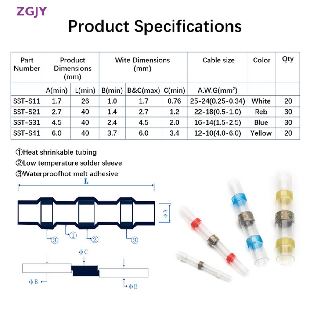 Set 50 Đầu Nối Dây Co Nhiệt AWG26-10 Mới