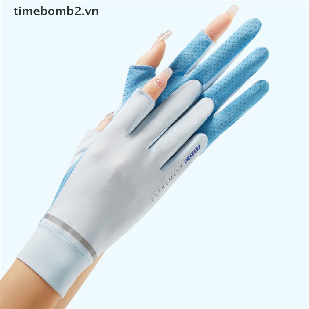 { # Găng Tay Lái Xe Bằng Lụa Lạnh Mỏng Phối Lưới Thoáng Khí Chống Bỏng Thời Trang Mùa Hè Cho Nữ