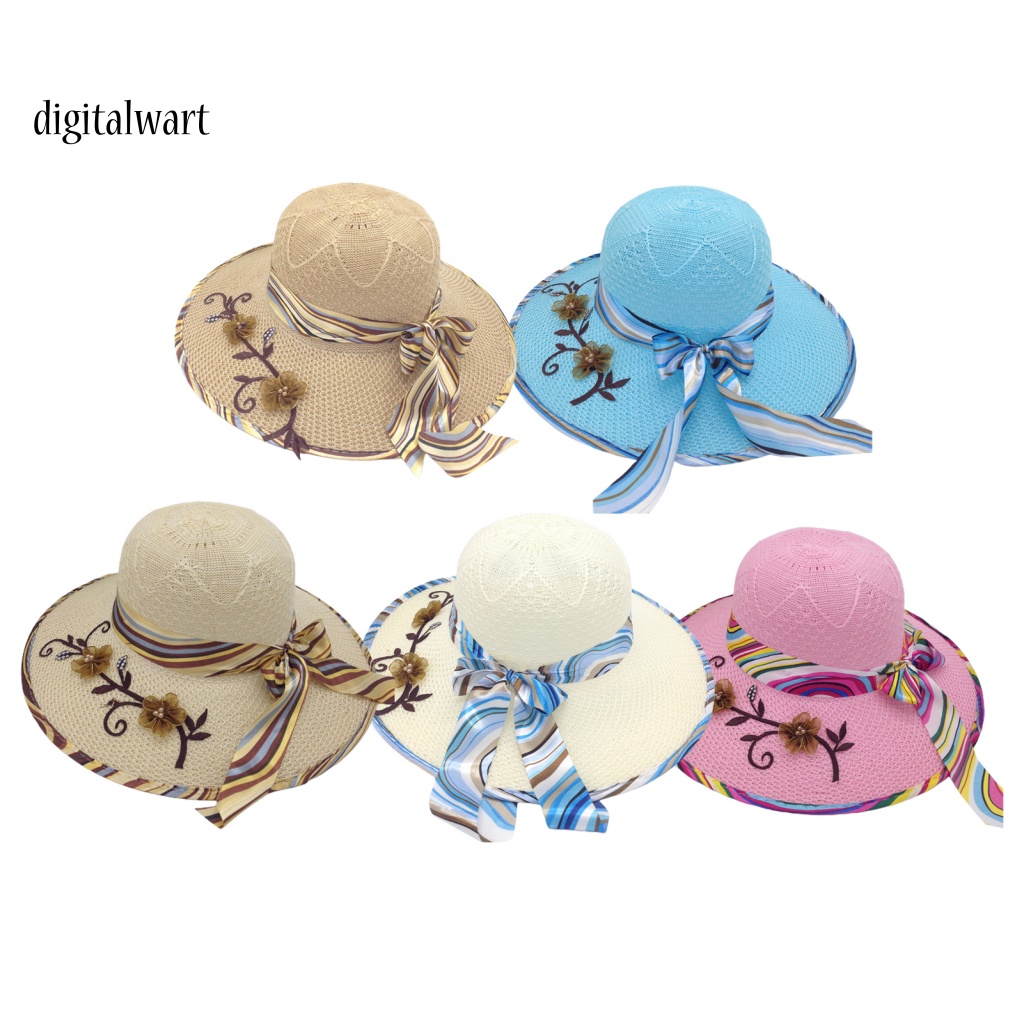 Kỹ Thuật Số| Mũ Cói Rộng Vành Đính Nơ Ruy Băng Xinh Xắn Thời Trang