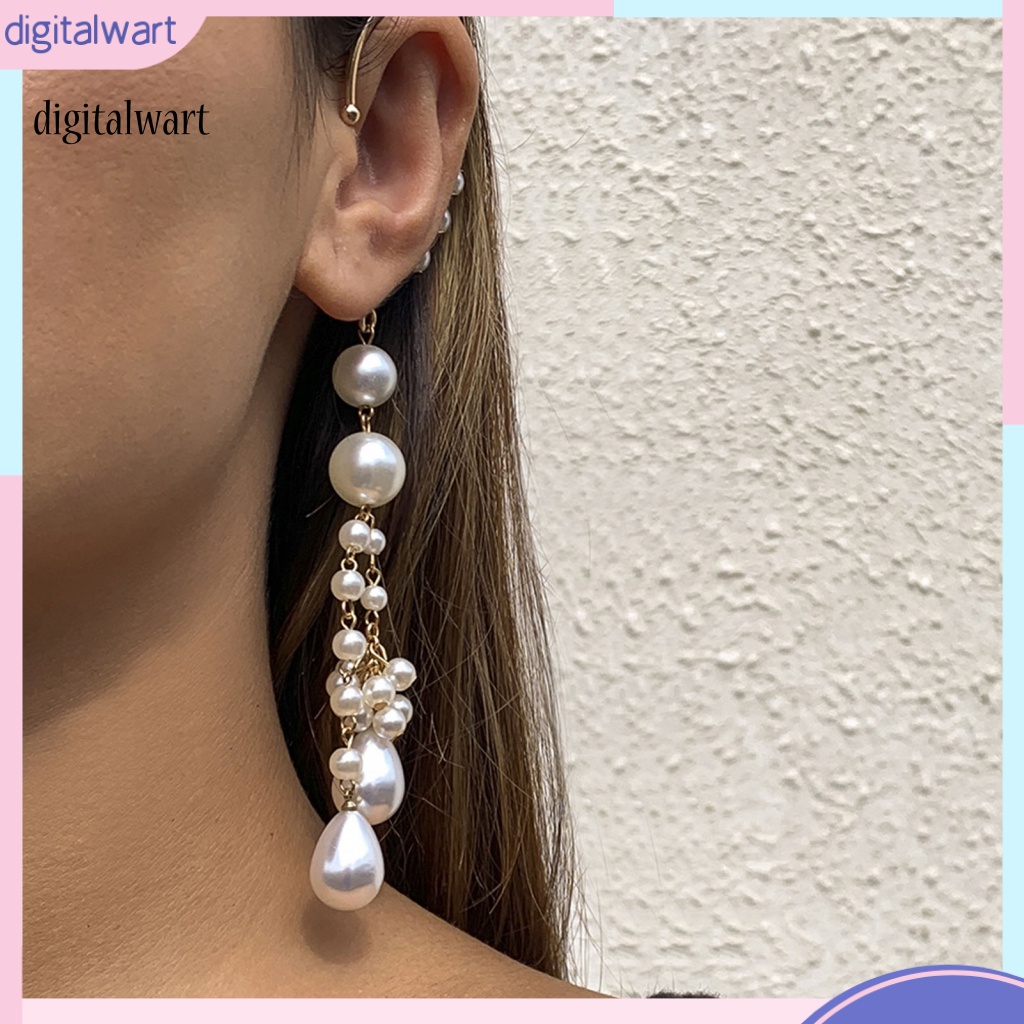 Kỹ Thuật Số| 1 Khuyên Kẹp Vành Tai Dáng Dài Đính Ngọc Trai Nhân Tạo Thời Trang