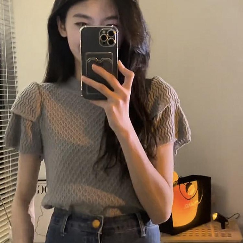 Áo Dệt Kim Ngắn Tay Hai Lớp Thời Trang Mùa Hè Cho Nữ