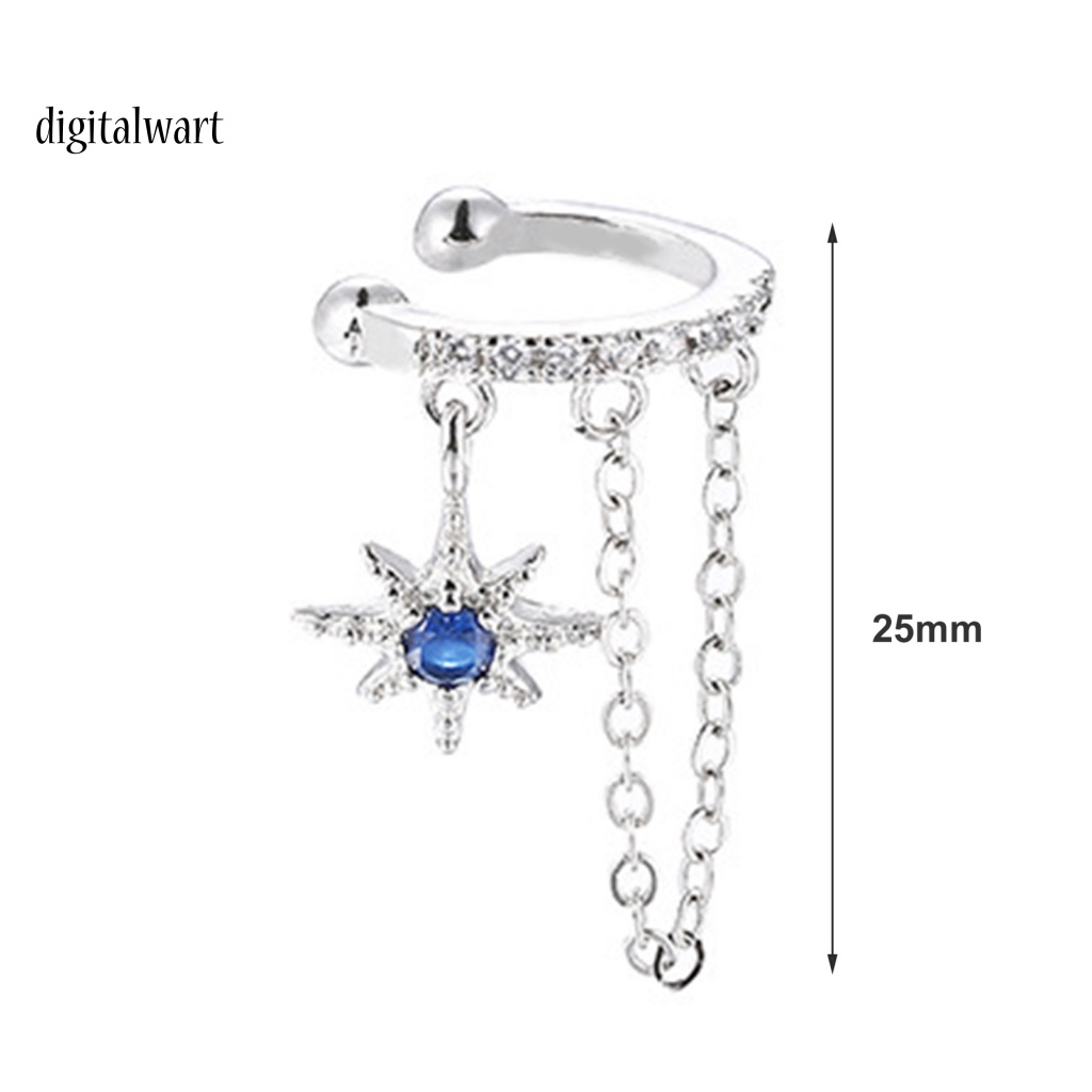 Kỹ Thuật Số| 1 Bông Tai Dạng Kẹp Hình Khối Ngôi Sao / Hình Học Đính Đá Zircon Phối Dây Xích Tua Rua Phong Cách