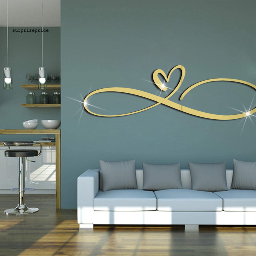 Decal dán tường Bằng Acrylic Tráng Gương Hình Trái Tim 3D Lãng Mạn Cho Ngày Valentine