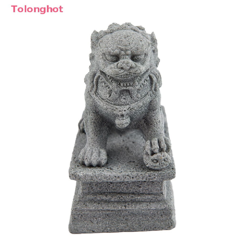 Set 2 Tượng Sư Tử Bằng Đá Mini Để Bàn Trang Trí Phong Thủy Phong Cách Trung Hoa