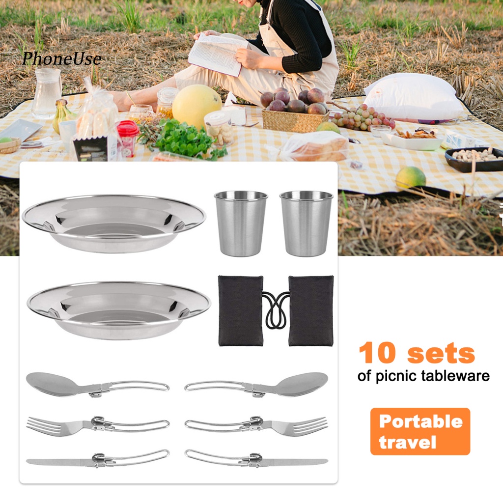 Bộ 10 Dụng Cụ Nấu Ăn 10 Món Bằng Thép Không Gỉ PU Màu Bạc An Toàn Cho Hoạt Động Cắm Trại