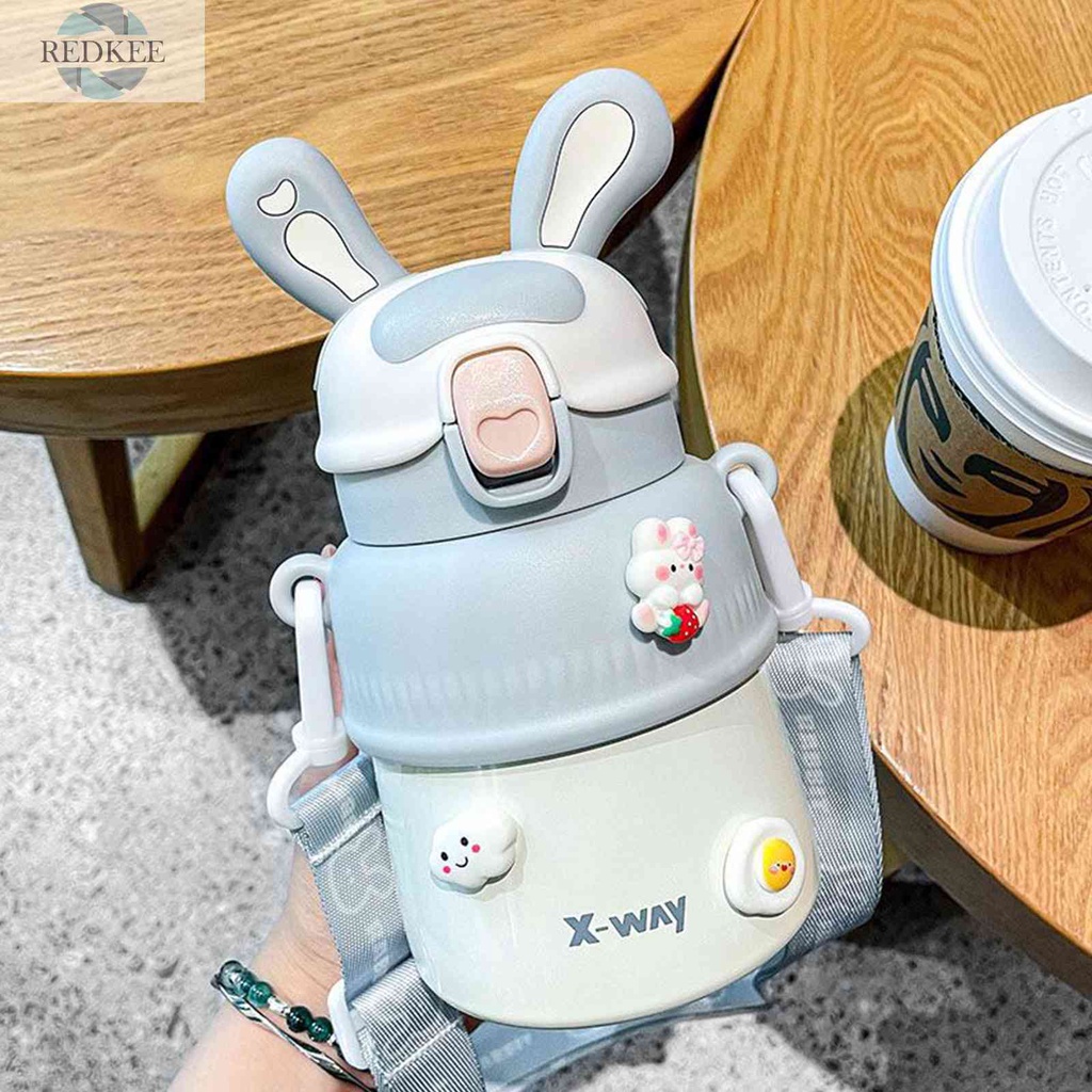 Bình Nước Cách Nhiệt 500ml Thiết Kế Tai Thỏ Xinh Xắn Tiện Dụng