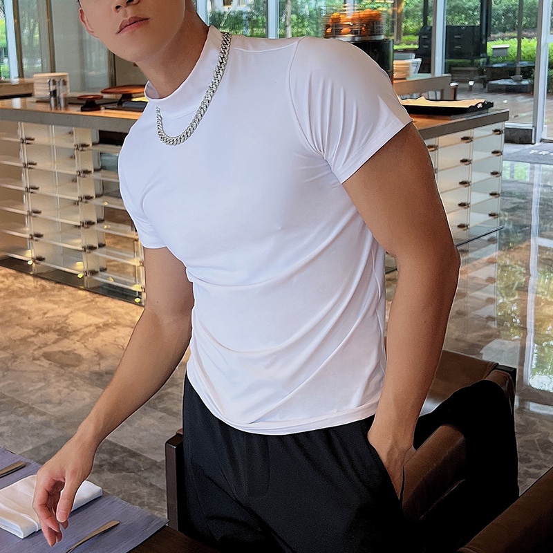 Áo thun INCERUN ngắn tay co giãn thiết kế giản dị thời trang