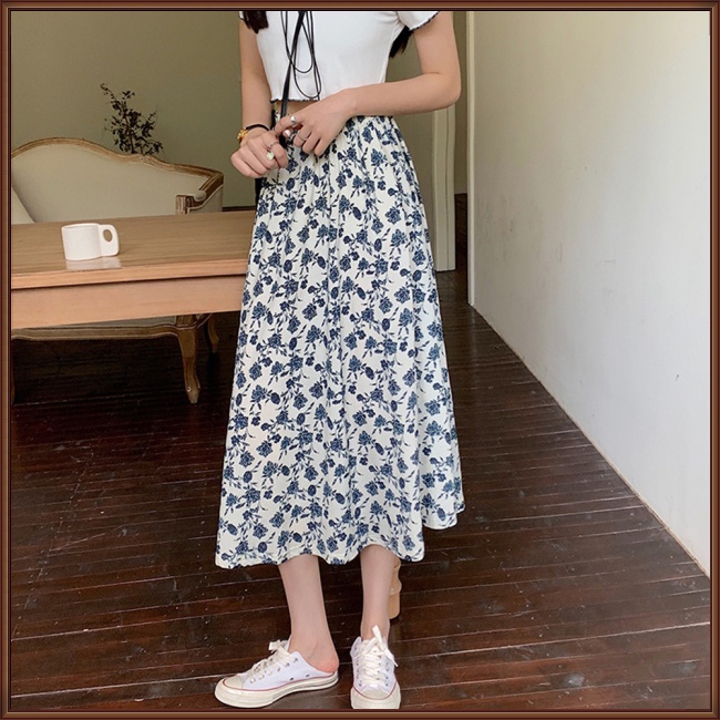 Chân Váy Lưng Cao Co Giãn In Họa Tiết Hoa Phong Cách Pháp Cổ Điển Thời Trang Mùa Hè Cho Nữ