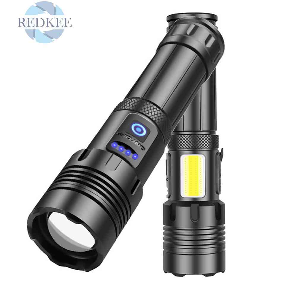 Đèn Pin LED COB 18650 COB Ánh Sáng Trắng / Đỏ Có Thể Sạc Lại Bằng Cổng USB