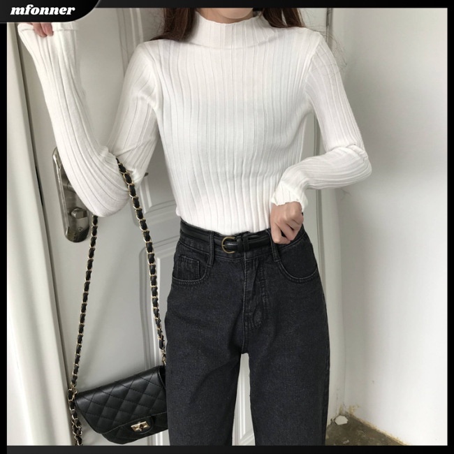 Áo Sweater Dệt Kim Cổ Lọ Màu Sắc Thanh Lịch Cho Nữ