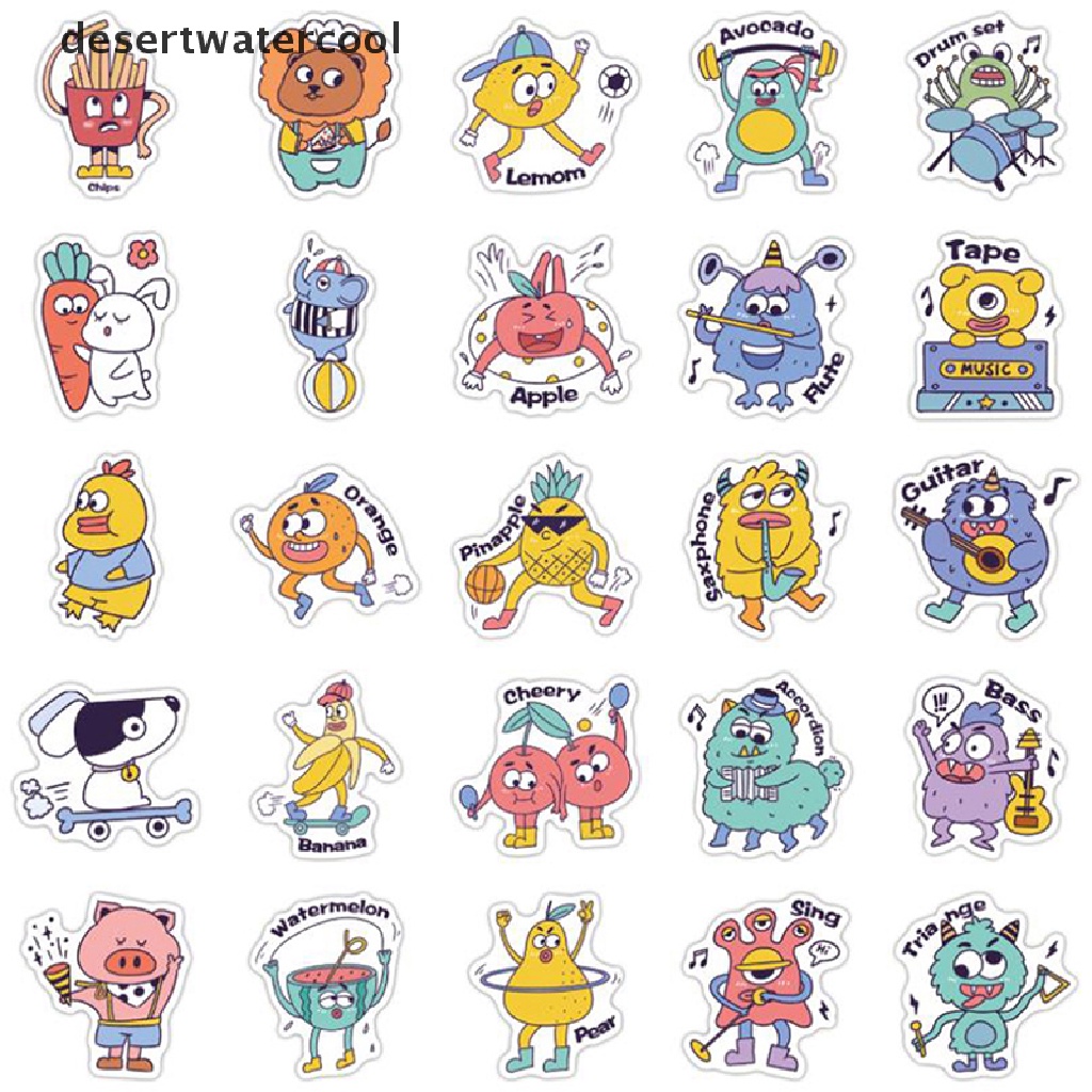 Set 50 Miếng Dán Hoạt Hình Trang Trí Ván Trượt / Guitar / Guitar
