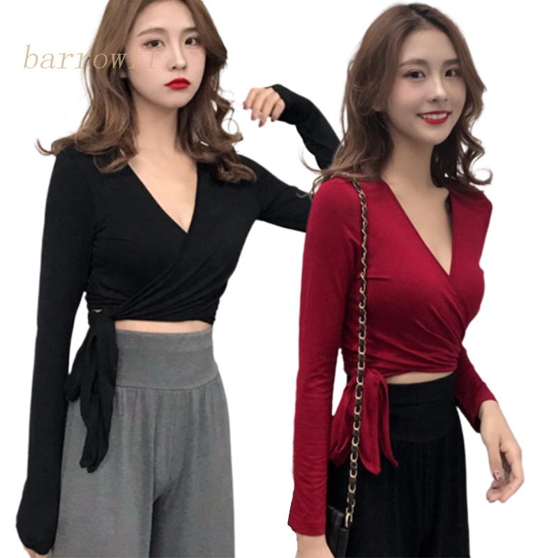 Áo Thun Lửng Cổ V Đan Dây Quyến Rũ Dành Cho Nữ