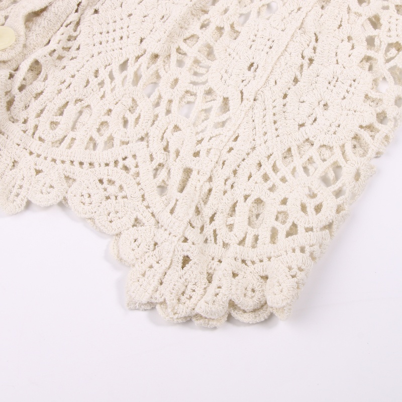 Áo Cardigan Dệt Kim Tay Ngắn Cổ Chữ V Phối Ren Lưới Xuyên Thấu Phong Cách Pháp Thời Trang Mùa Hè Cho Nữ