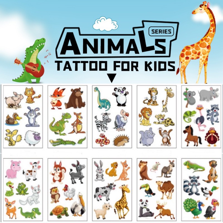 Hình Xăm Dán Tạm Thời Chống Nước Hình Động Vật Hoạt Hình Đáng Yêu Cho Trẻ Em