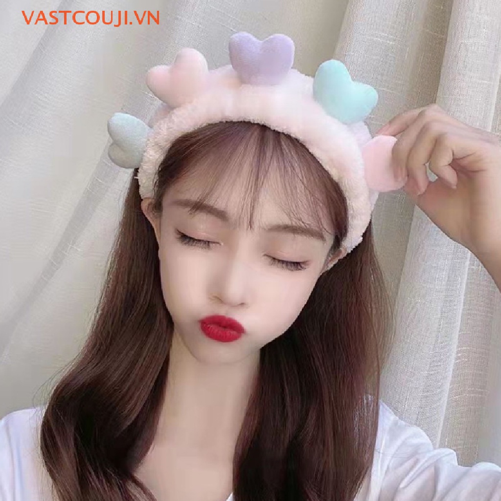 Băng Đô Cài Tóc Rửa Mặt In Họa Tiết Trái Tim Nhiều Màu Sắc Đơn Giản Dễ Phối Đồ Cho Nữ