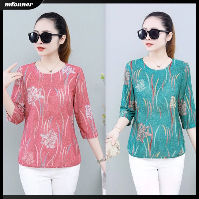 Áo Thun Tay Ngắn Cổ Tròn In Họa Tiết Hoa Phong Cách Cổ Điển Thời Trang Cho Nữ