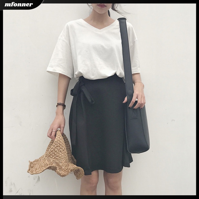 Áo Thun Tay Ngắn Cổ Chữ V Màu Sắc Đơn Giản Cho Nữ