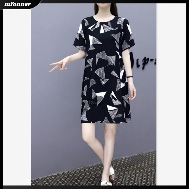 Đầm Dài Cổ Tròn Dáng Rộng Che Bụng Thời Trang Cho Nữ