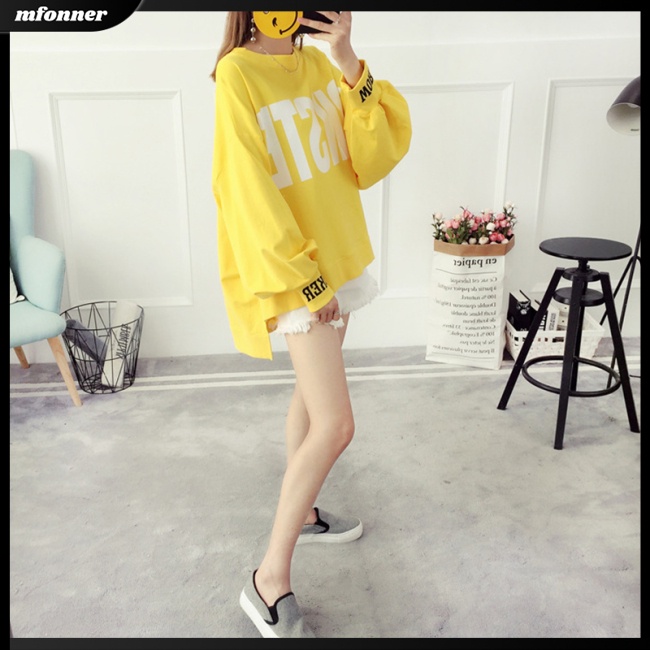 Áo Thun Dài Tay In Chữ Thời Trang Thu Đông Cho Nữ