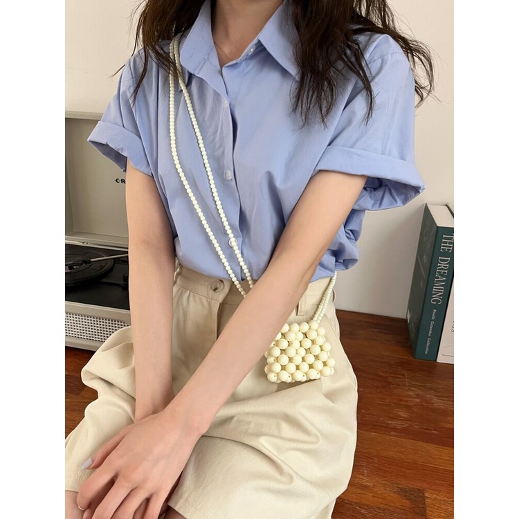 Áo Sơ Mi Cổ polo Đính Một Hàng Nút Đơn Giản Thời Trang Mùa Hè Hàn Quốc