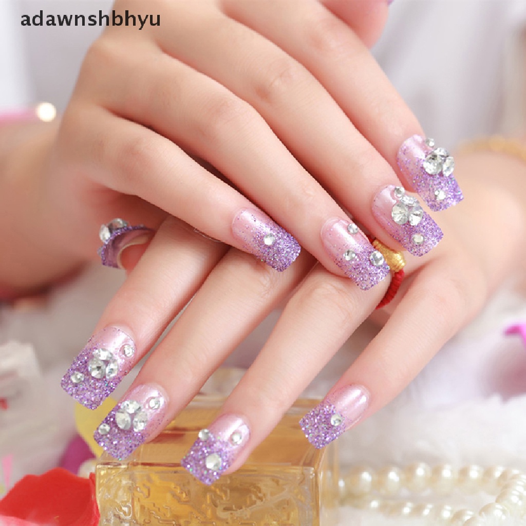 Bộ 24 Móng Tay Giả Trong Suốt Lấp Lánh Thời Trang