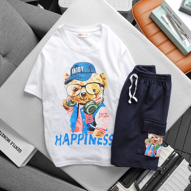 BỘ QUẦN ÁO BÉ TRAI TÚI HỘP SIZE ĐẠI 29-65kg ÁO COTTON QUẦN DA CÁ