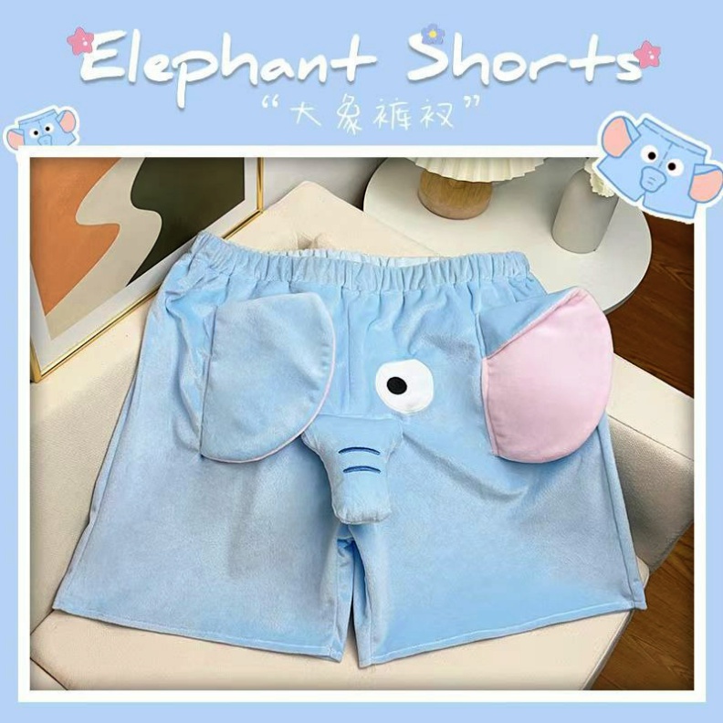 Quần Short Pijama Ba Chiều Hình Chú Voi Đỏ Phong Cách Bạn Trai Dễ Thương