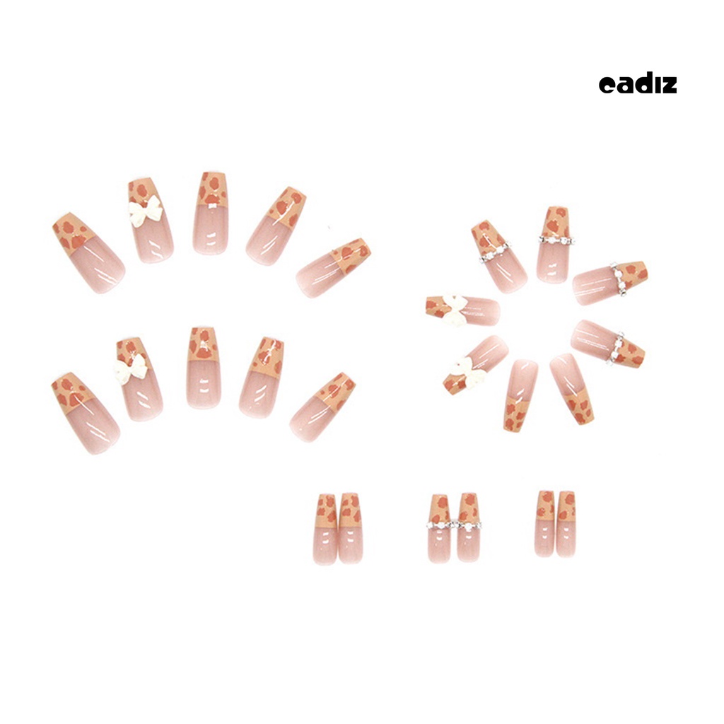 1 Bộ Móng Tay Giả Họa Tiết Da Báo Đính Đá Lấp Lánh Dễ Tẩy Trang Diy